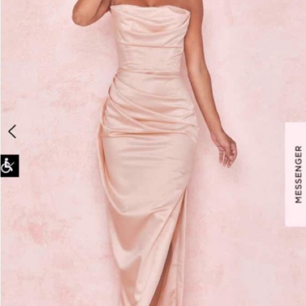 House of CB Adrienne Blush Satin Strapless Gown XL (Fuller Cup)